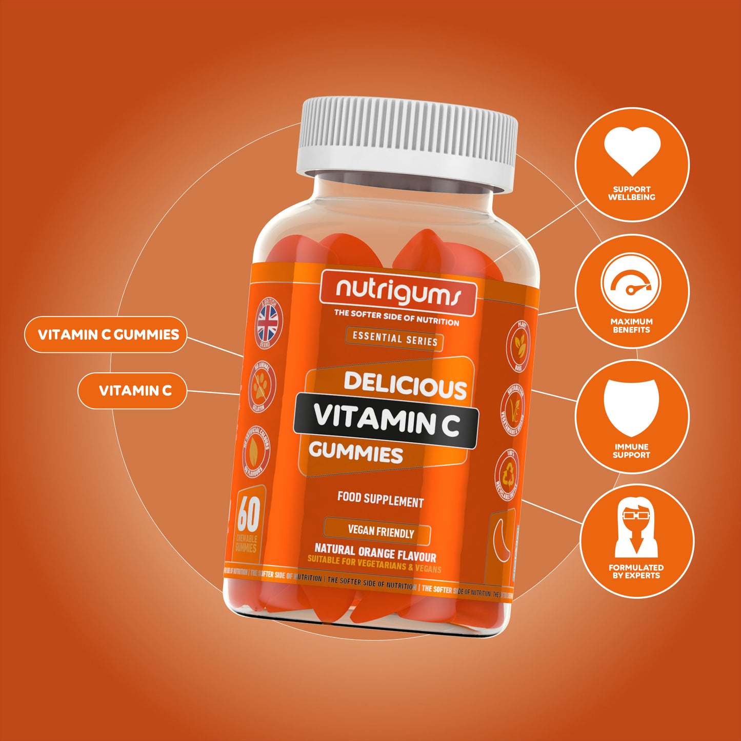 Vitamin C 80mg Orange Flavour - 60 Vegan Gummies