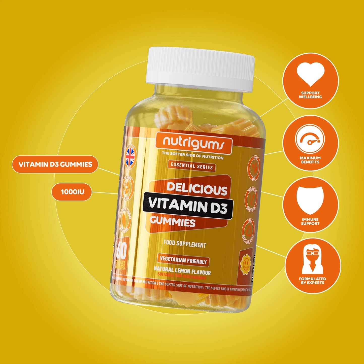 Vitamin D3 1000iu Lemon Flavour - 60 Vegetarian Gummies