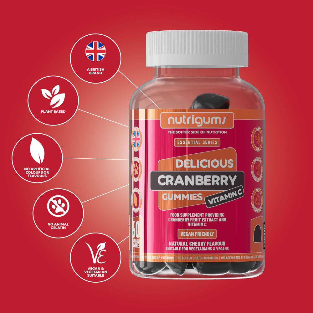 Cranberry & Vitamin C Cherry Flavour 60 Vegan Gummies Nutrigums