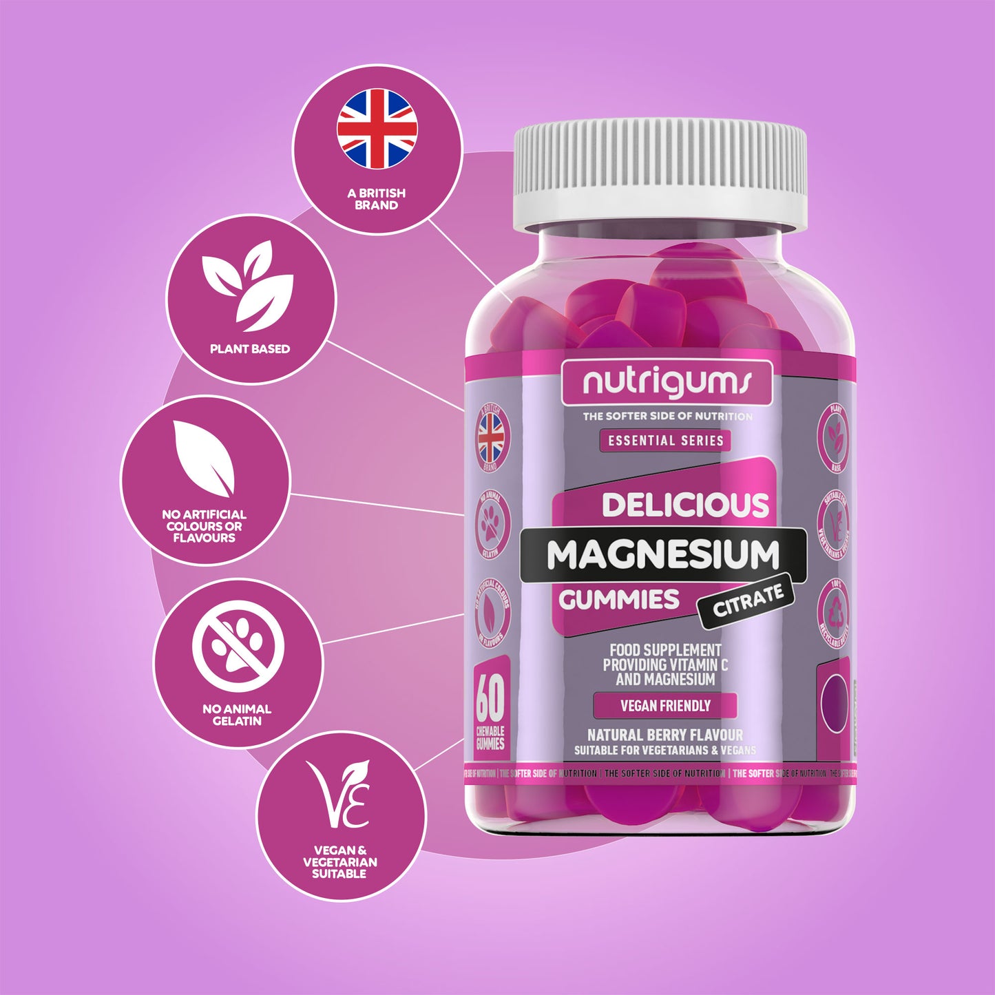 Magnesium Citrate & Vitamin C Mixed Fruit Flavour - 60 Vegan Gummies