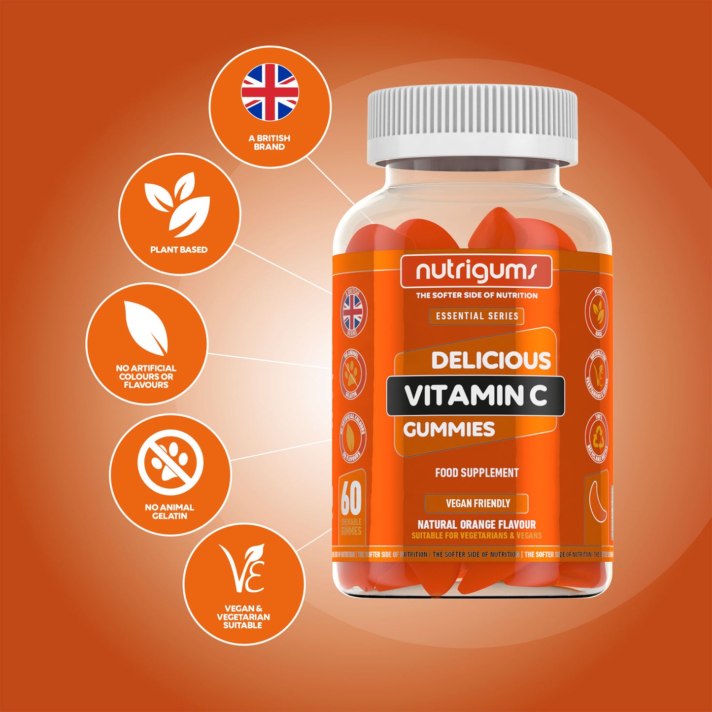 Vitamin C 80mg Orange Flavour - 60 Vegan Gummies