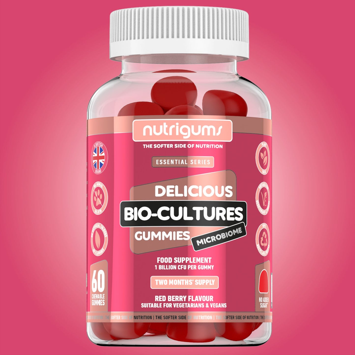 Bio-Cultures (Multi Strains) 1 Billion CFU 60 Vegan Gummies Red Berry Flavour.