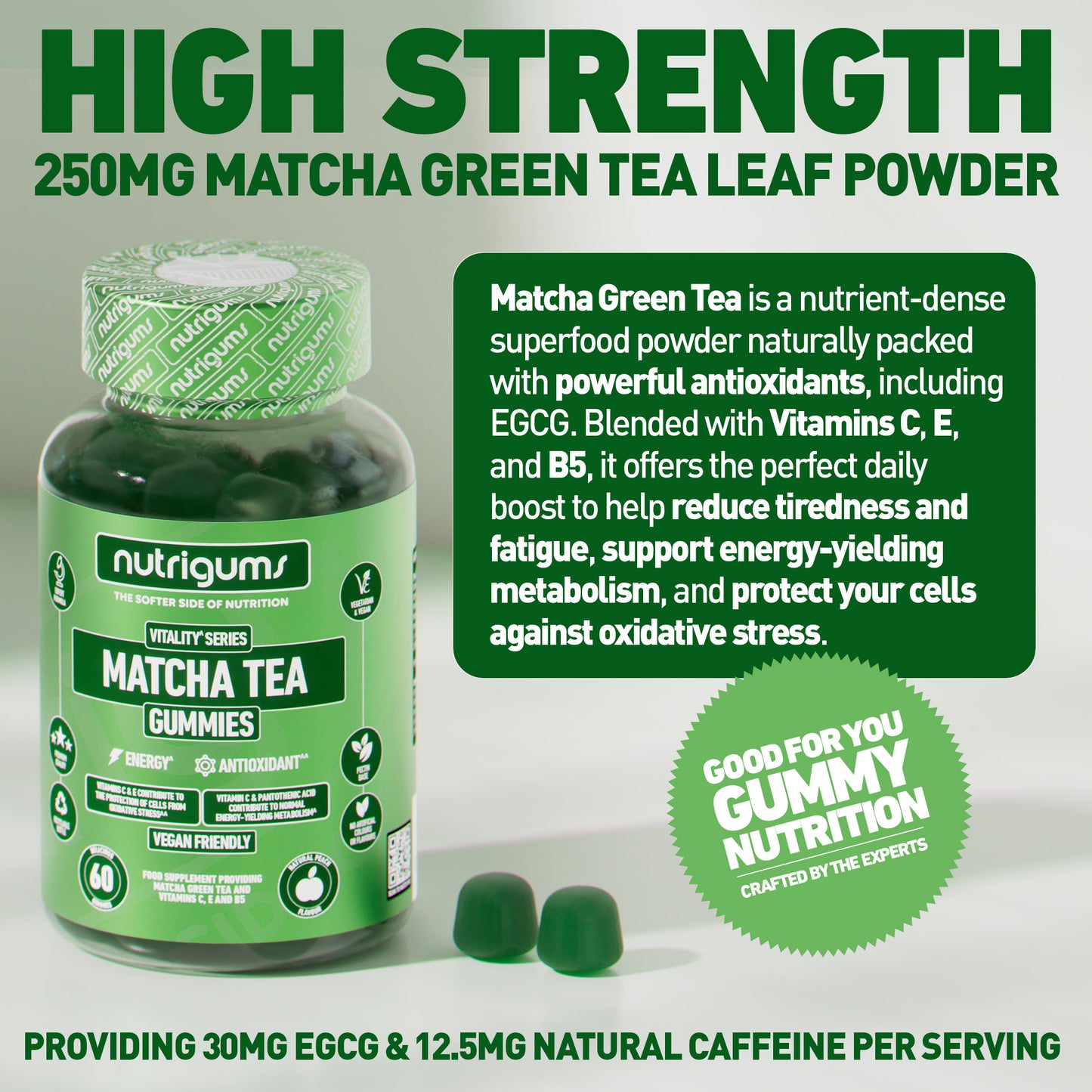 Matcha Tea 60 Vegan Gummies Peach Flavour