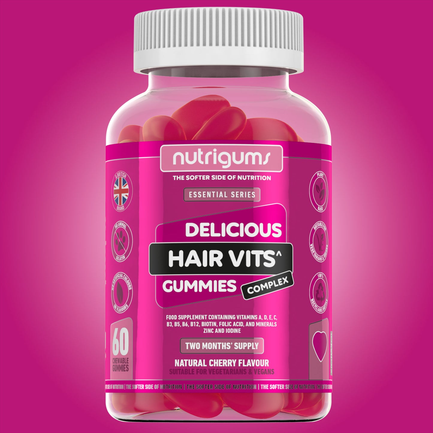 Hair Vits Biotin Complex Cherry Flavour - 60 Vegan Gummies