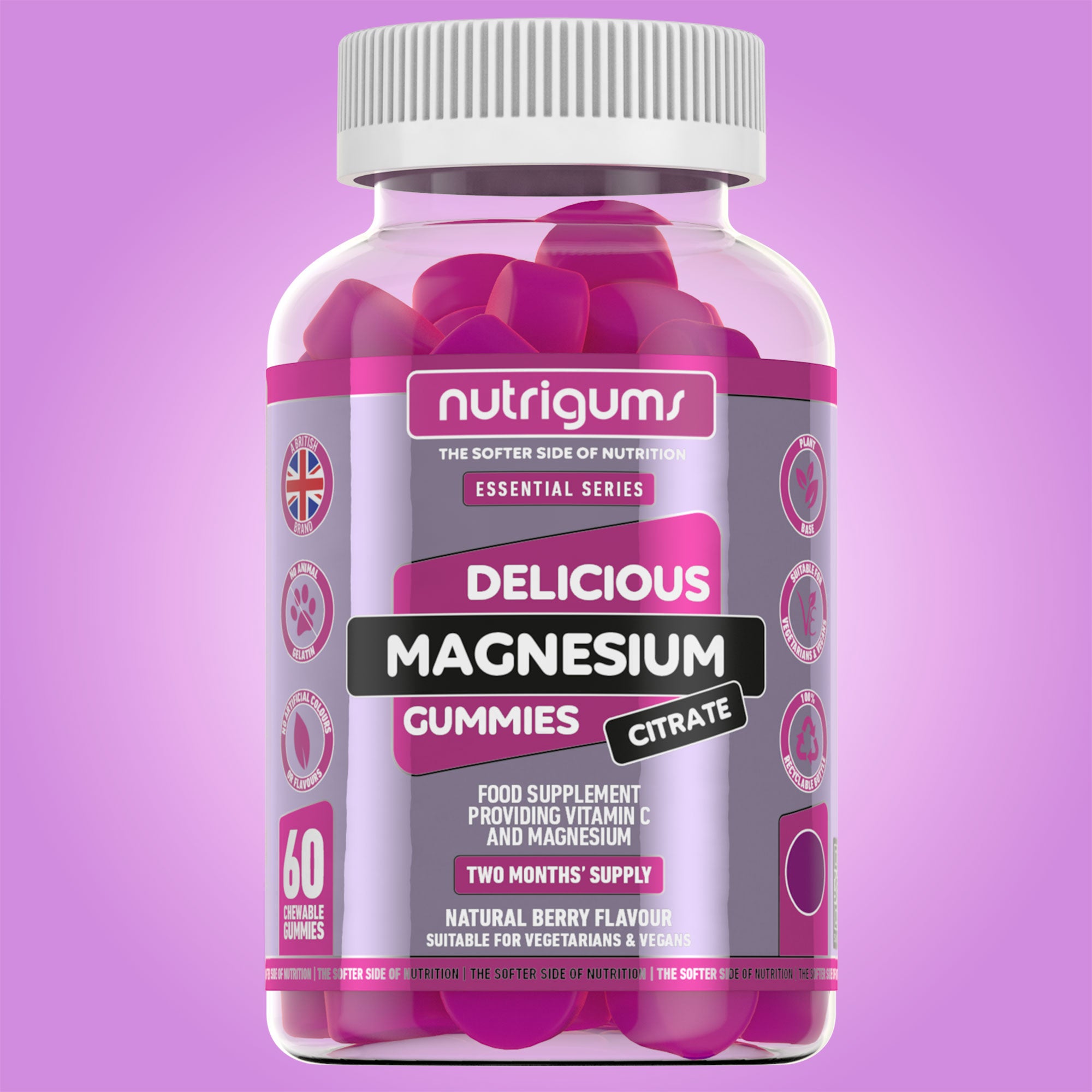 Magnesium Citrate & Vitamin C Mixed Fruit Flavour 60 Vegan Gummies Nutrigums Vitamin