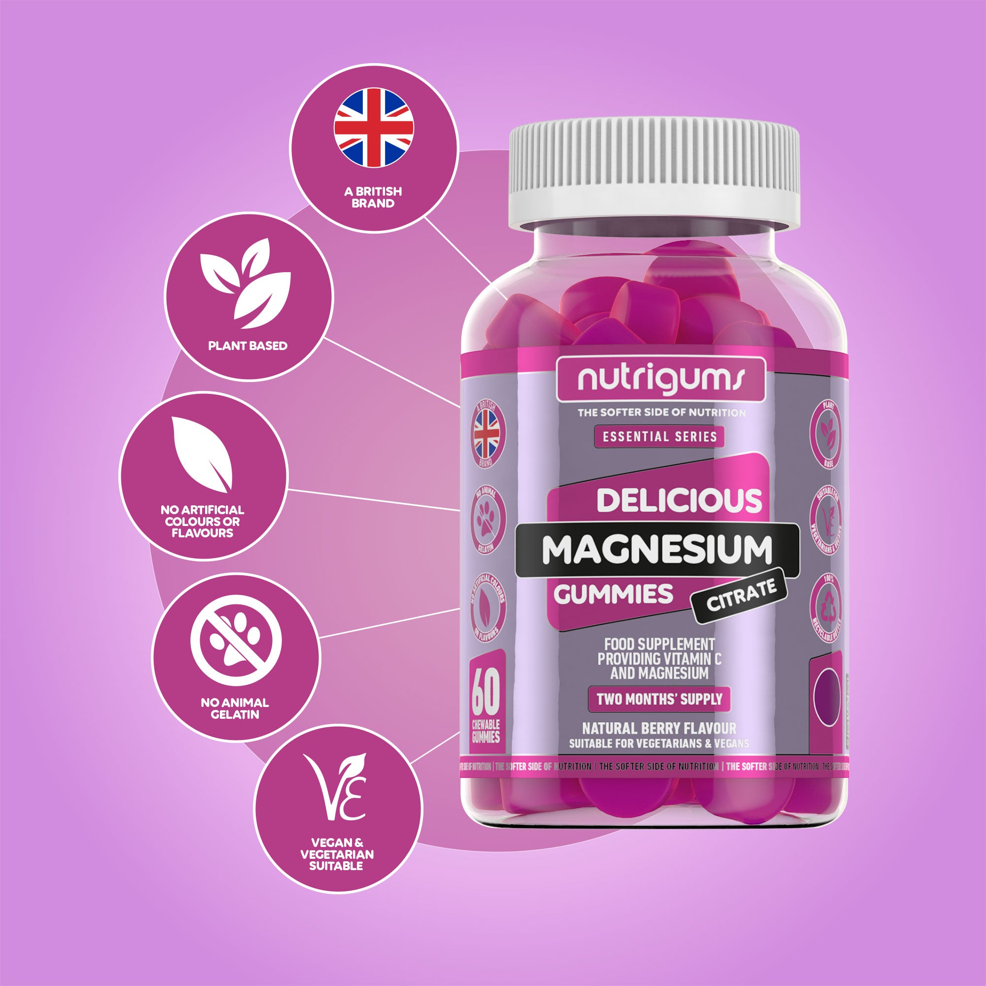 Magnesium Citrate & Vitamin C Mixed Fruit Flavour 60 Vegan Gummies