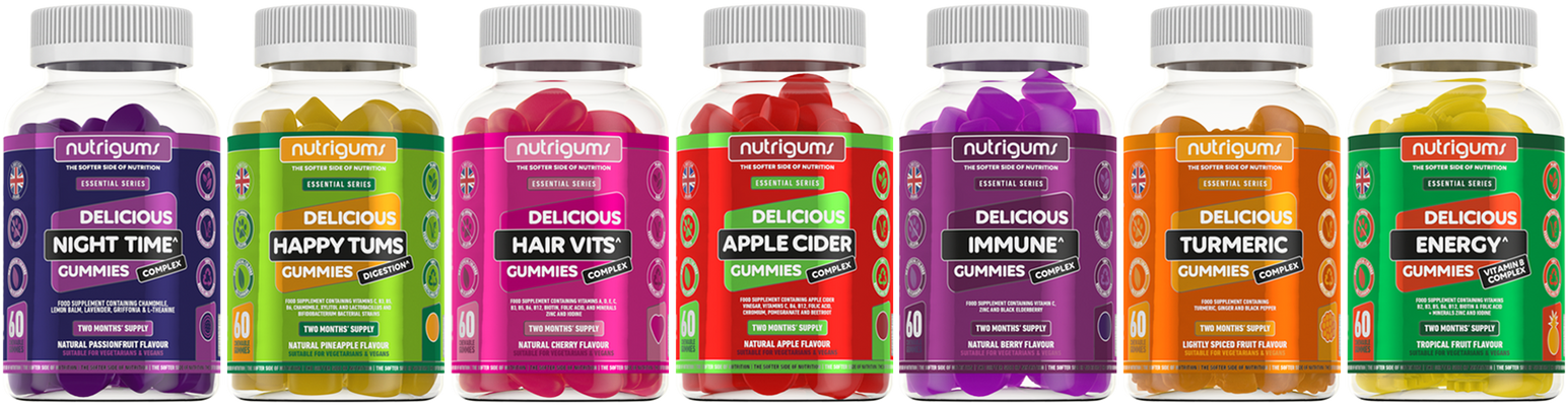 7 bottles of Nutrigums side by side